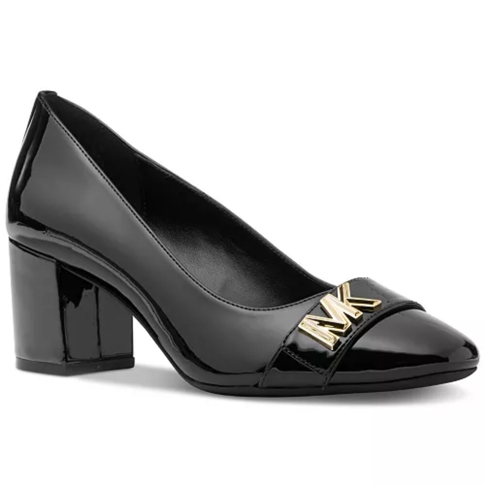 Michael Kors Black Block Heel Pumps with Gold Accent